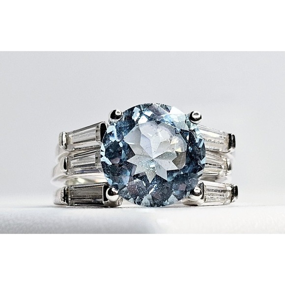 Avon Jewelry - Vintage 925 Avon Blue Topaz & CZ Engagement Set SZ 4.75